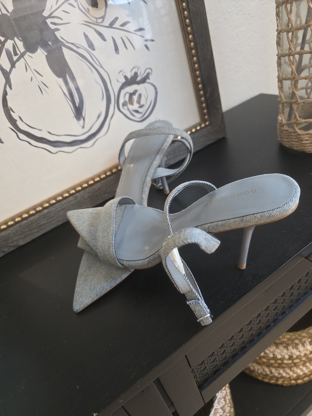 Good American Women's Denim Thong High Heel Sandals 7.5
